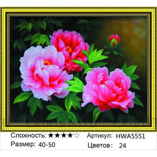 Алмазная мозаика 40x50 Яркие розовые пионы