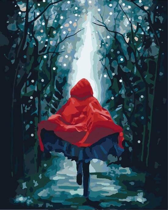 Картина по номерам 40x50 Красная шапочка в темном лесу