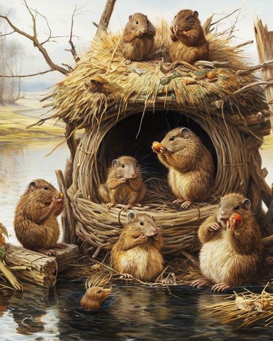 Картина по номерам 40x50 Большое гнездо-мышей малюток