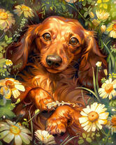 Такса в ромашках