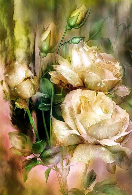 Картина по номерам 40x50 Веточка цветущих белых роз