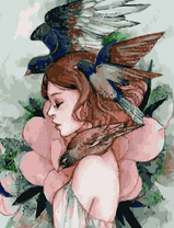 Без бренда «Девушка с большим цветком и птицы» в Тольятти в интернет-магазине  Без бренда «Девушка с большим цветком и птицы» в Тольятти