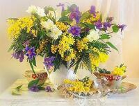 Без бренда «Букет из мимозы и колокольчиков в вазе» в Тольятти в интернет-магазине  Без бренда «Букет из мимозы и колокольчиков в вазе» в Тольятти