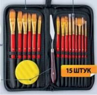 Без бренда «Коробка 50 шт.: Набор кистей для рисования в чехле, премиум набор (15 нейлоновых кистей, 1 мастихин) красные» в Тольятти