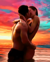 Страстный поцелуй на закате дня