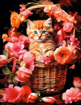 Без бренда «Рыжий котенок в корзине с цветами» в Тольятти