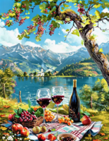 Без бренда «Винный натюрморт с бокалами, бутылкой вина, фруктами и ягодами» в Тольятти