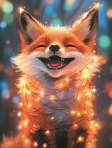 Довольный лисёнок в гирлянде